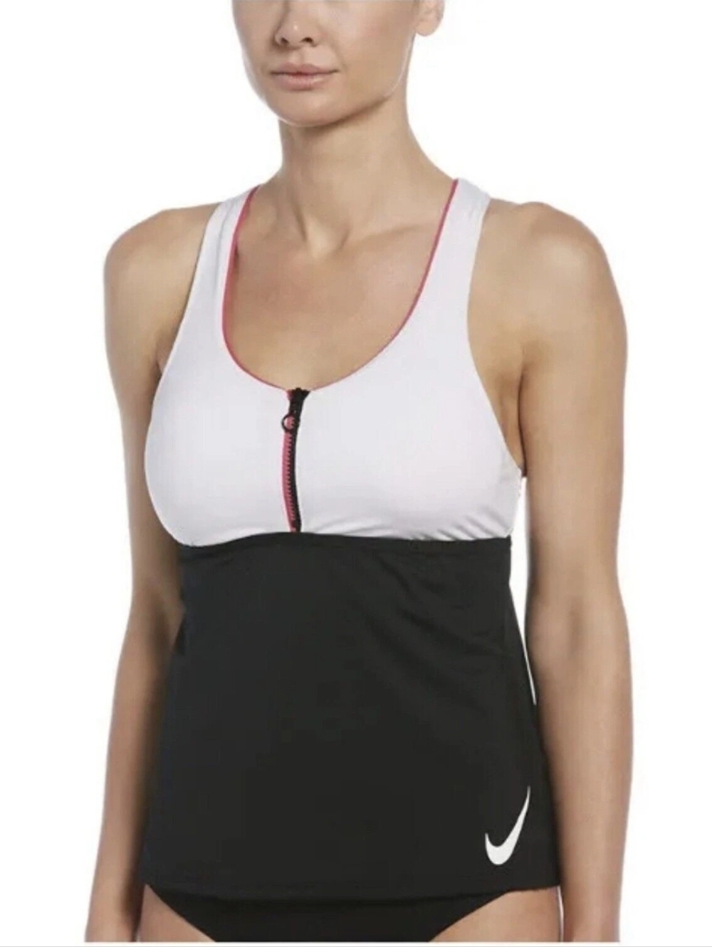 Nike Tankini Top, White and Black with Pink Trim